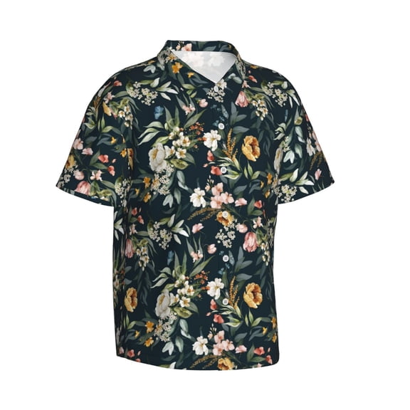 Picia Watercolor Floral Gentle Cotton Regular Fit Short Sleeve Casual Hawaiian Shirt for Men-Medium