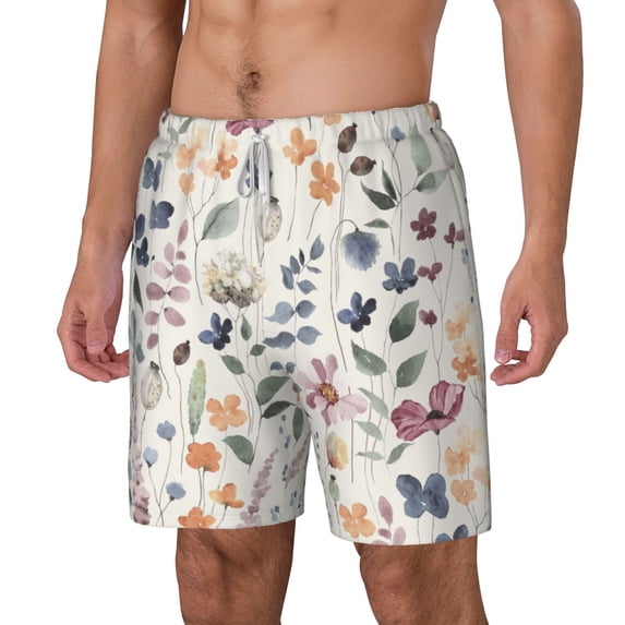 Picia Watercolor Floral pattern Mens Swim Trunks with Compression Liner Stretch Beach Shorts Quick Dry with Zipper Pockets No-Chafing Board Shorts-3X-Large