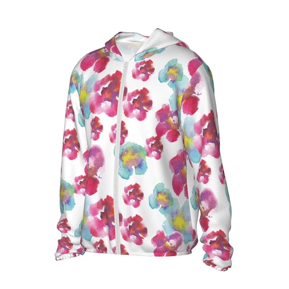 Picia Watercolor Flowers Women's Men's UPF 50+ Sun Protection Hoodie Shirt Long Sleeve SPF Fishing Outdoor UV Hiking Lightweight Shirts-