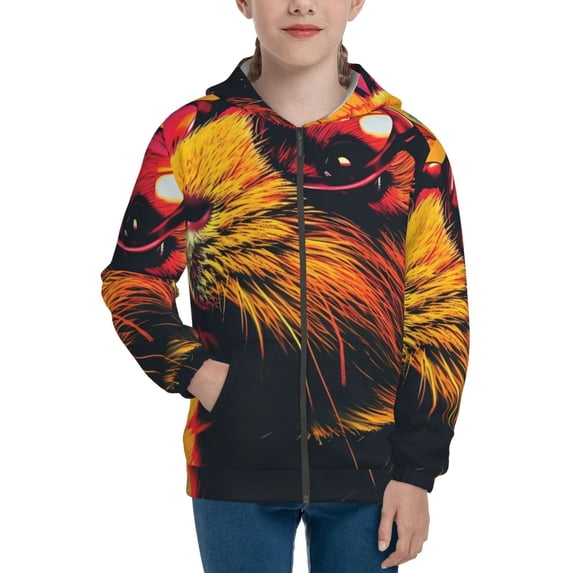 Picia Watercolor Glasses Guinea Pig for Boys Fashion Full-zip Hoodies & Sweatshirts with Kangaroo Pocket,Zip-up Hooded Sweatshirt for Kid, Moisture Wicking & Breathable-Medium