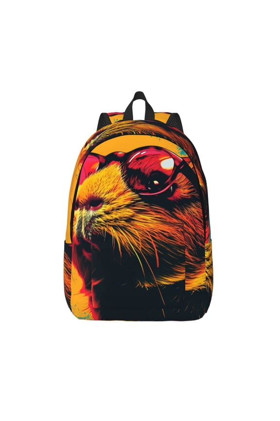 Watercolor Glasses Guinea Pig Printed Canvas Daypack - Stylish and Durable Vintage Compact Backpack - Class, Work, Travel, or Laptop Bookbag,Organized Compartments-Medium