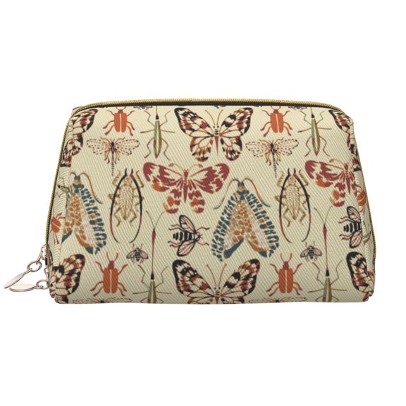 Picia Watercolor Insects Print Leather Makeup Bag Make Up Bag Travel Toiletry Bag for Her Girlfriend Teacher Teen Girl Gifts