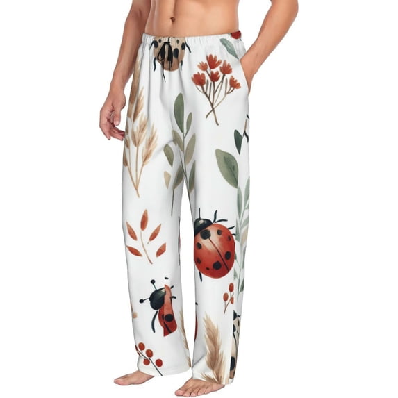Picia Watercolor Ladybug Mens Soft Woven Cotton Elastic Waistband Sleep Pajama Pant Lounge Sleep Pant With Pockets And Drawstring-Medium