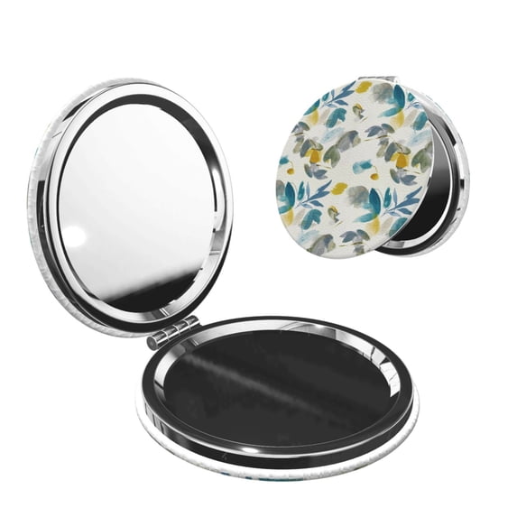 Picia Watercolor Leaves for Compact Vanity Mirror , Travel Makeup Mirror , Portable Magnifying Cosmetic Mirror for Daily, Work, Business-Round Shape