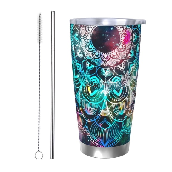 Picia Watercolor Mandala Pattern 20 oz Tumbler Stainless Steel Vacuum Insulated Coffee Ice Cup Double Wall Travel Flask Dual Lid Water Bottle, Eco-friendly Car Cup