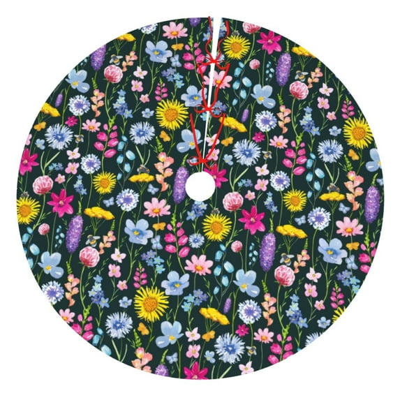 Picia Watercolor Meadow Flowers Print Christmas Tree Skirt , Christmas Tree Skirt Ornaments for Merry Christmas Holiday Party Decorations Indoor Outdoor-30"