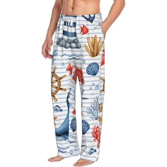 Picia Watercolor Nautical Mens Soft Woven Cotton Elastic Waistband Sleep Pajama Pant Lounge Sleep Pant With Pockets And Drawstring-X-Large