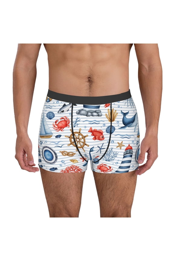 Watercolor Nautical Pattern Men’s Boxer Briefs – Soft & Breathable Underwear, Stretchy & Comfortable Fit, Supportive Pouch Design, Moisture-Wicking-Medium