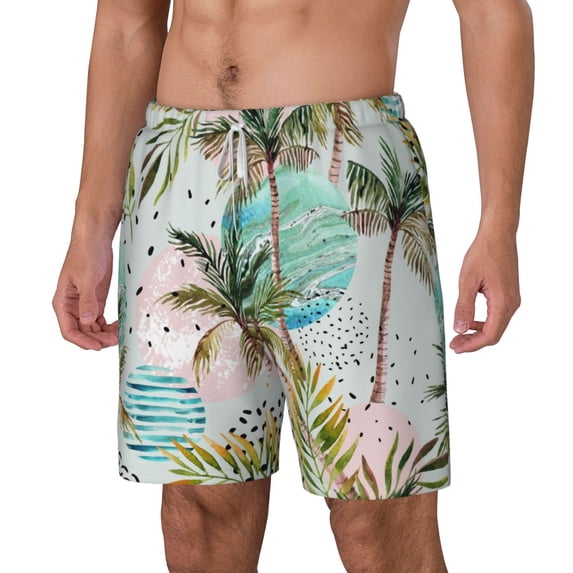 Picia Watercolor Palm Tree pattern Mens Swim Trunks with Compression Liner Stretch Beach Shorts Quick Dry with Zipper Pockets No-Chafing Board Shorts-XX-Large