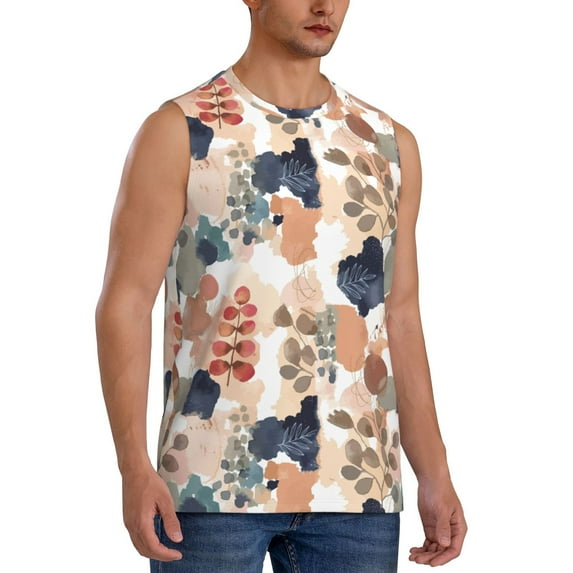 Picia Watercolor Plants mens Cotton Tank Undershirts , Moisture-wicking Ribbed Tanks, Lightweight Cotton Tank Undershirts-Large