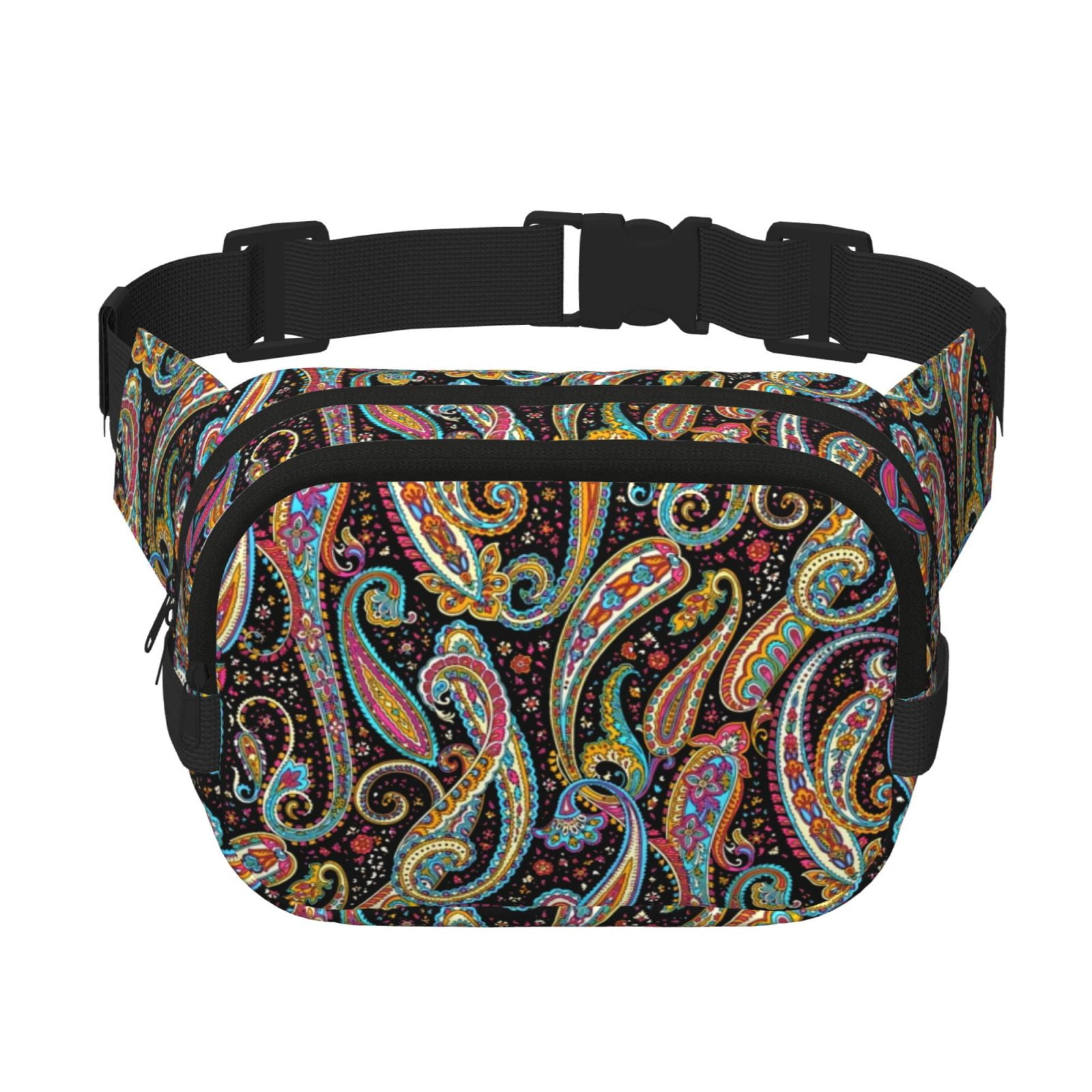 Picia Watercolor Romantic Paisley Print Square Double-Layer Waist Bag Mini Adjustable Waist Belt Bag Exercise Running Travel Hiking