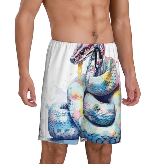 Picia Watercolor Snake Pajama Shorts for Men, Men's Pajama Bottoms, Sleepwear,Short Pajama Pants-Large