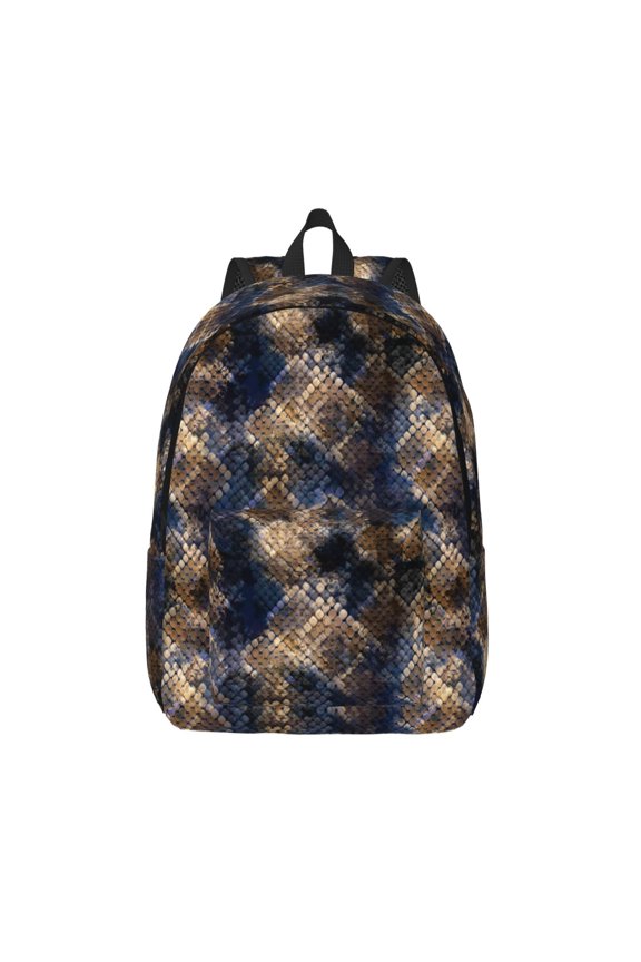 Watercolor Snake Skin Printed Canvas Daypack - Stylish and Durable Vintage Compact Backpack - Class, Work, Travel, or Laptop Bookbag,Organized Compartments-Small