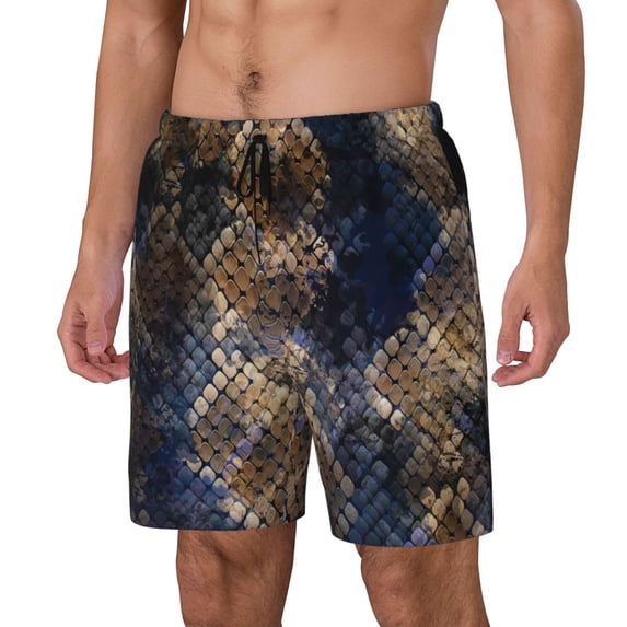 Picia Watercolor Snake Skin pattern Mens Swim Trunks with Compression Liner Stretch Beach Shorts Quick Dry with Zipper Pockets No-Chafing Board Shorts-Large