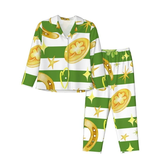 Picia Watercolor St Patrick Day Pattern Women’s Long-Sleeve Sleepwear Set - Soft 2-Piece Loungewear with Pockets, Comfy PJs for Relaxing Nights-XX-Large