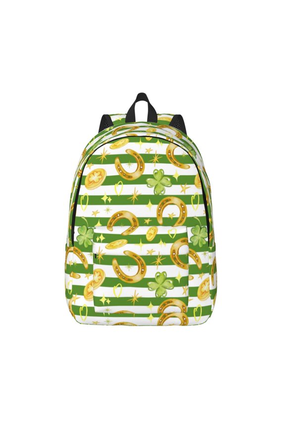 Watercolor St Patrick Day Printed Canvas Daypack - Stylish and Durable Vintage Compact Backpack - Class, Work, Travel, or Laptop Bookbag,Organized Compartments-Medium