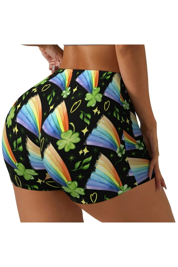 Watercolor St Patrick Day Printed Workout Shorts for Women Seamless Scrunch Butt Lifting High Waisted Yoga Gym Booty Running Moisture-wicking Short Pants-Small