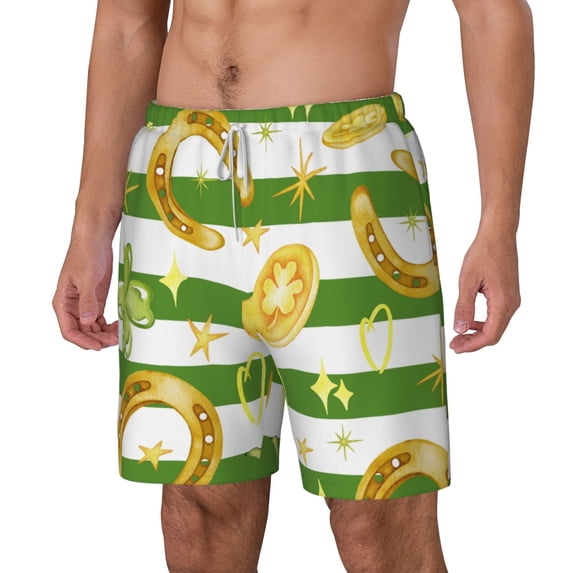 Picia Watercolor St Patrick Day pattern Mens Swim Trunks with Compression Liner Stretch Beach Shorts Quick Dry with Zipper Pockets No-Chafing Board Shorts-Medium