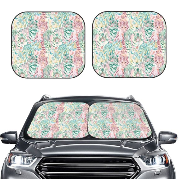 Picia Watercolor Tiger 2 Piece Car Windshield Sun Shade Foldable | Foldable Sun Shield for Front Window Blocks UV Rays and Keeps Your Vehicle Cool-Large