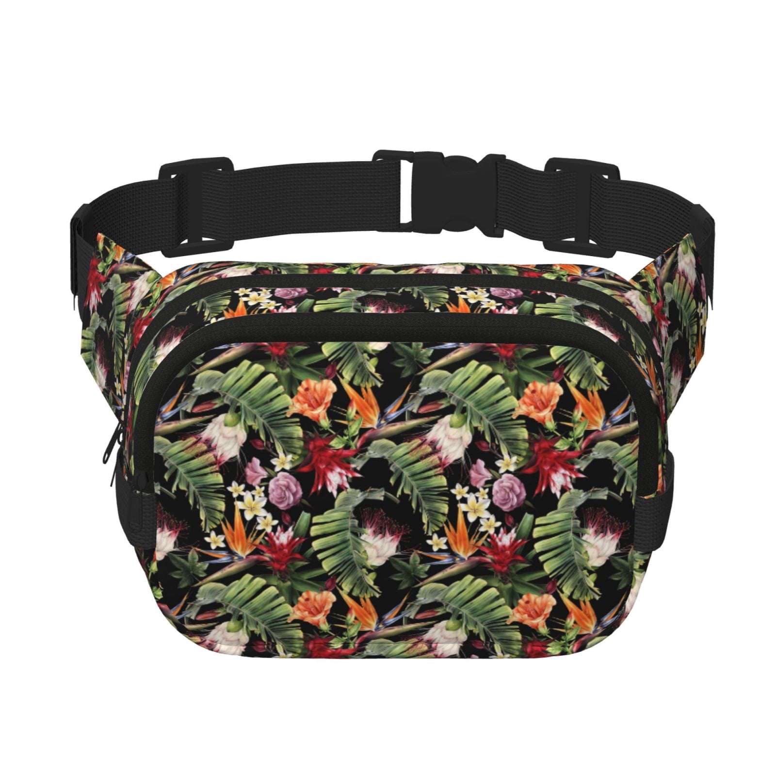 Picia Watercolor Tropical Flowers Print Square Double-Layer Waist Bag Mini Adjustable Waist Belt Bag Exercise Running Travel Hiking