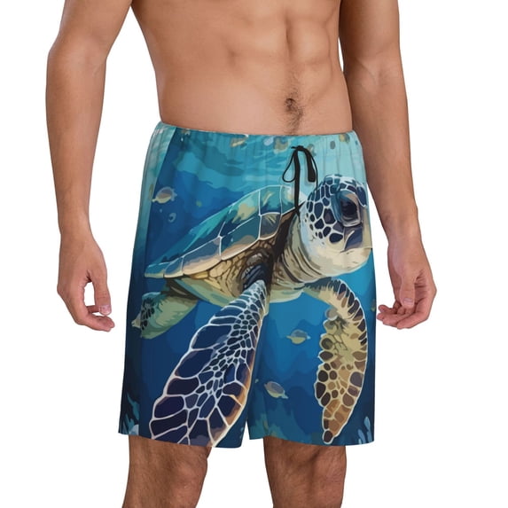 Picia Watercolor Turtle Pajama Shorts for Men, Men's Pajama Bottoms, Sleepwear,Short Pajama Pants-Medium