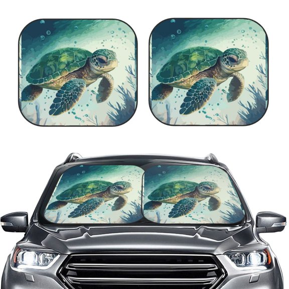 Picia Watercolor Turtle1 2 Piece Car Windshield Sun Shade Foldable | Foldable Sun Shield for Front Window Blocks UV Rays and Keeps Your Vehicle Cool-