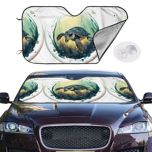 Picia Watercolor Turtle3 Curved Windshield Sunshade Accordion Folding Style Auto Shade for Car Truck SUV Van Blocks UV Ray Sun Visor Protector -Small