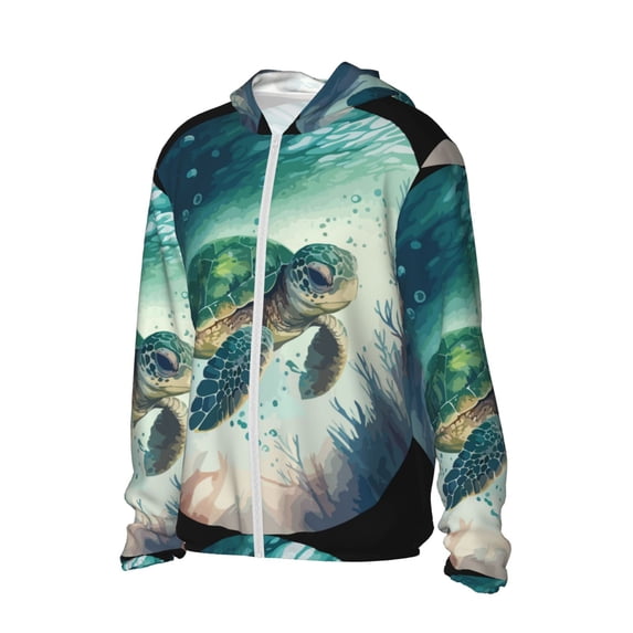 Picia Watercolor Turtle5 Women's Men's UPF 50+ Sun Protection Hoodie Shirt Long Sleeve SPF Fishing Outdoor UV Hiking Lightweight Shirts-Medium
