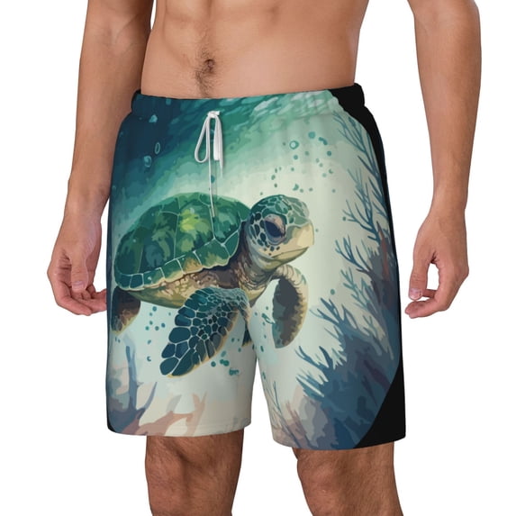 Picia Watercolor Turtle5 pattern Mens Swim Trunks with Compression Liner Stretch Beach Shorts Quick Dry with Zipper Pockets No-Chafing Board Shorts-XX-Large
