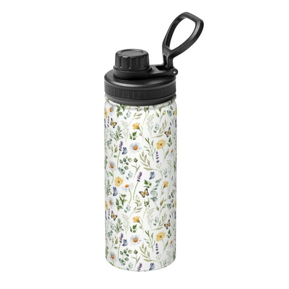 Picia Watercolor Wildflower 2 Pattern Water Bottle 18 oz Stainless Steel Insulated Bottles With Handle Leak Proof Gym Sport Water Jug BPA-free insulated kettle For Men Women Adults