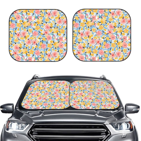 Picia Watercolor Wildflowers 2 Piece Car Windshield Sun Shade Foldable | Foldable Sun Shield for Front Window Blocks UV Rays and Keeps Your Vehicle Cool-Medium