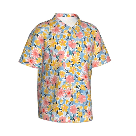 Picia Watercolor Wildflowers Gentle Cotton Regular Fit Short Sleeve Casual Hawaiian Shirt for Men-Large