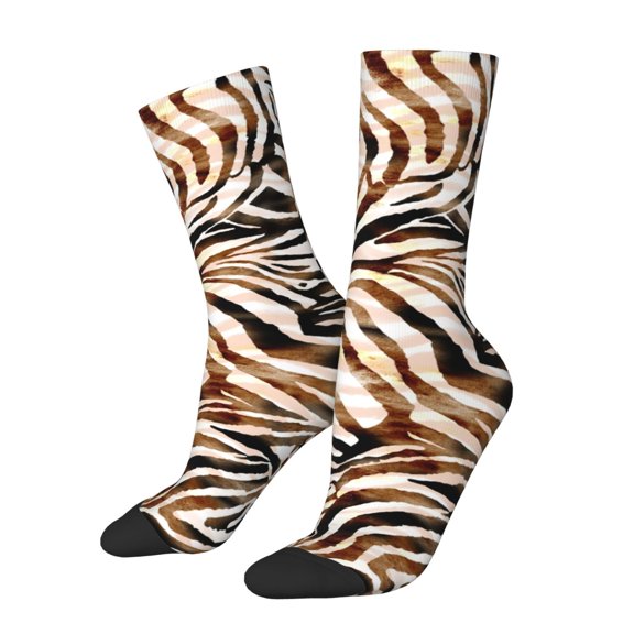 Picia Watercolor Zebra Print Athletic Socks for Men & Women – Cushioned Moisture-Wicking Crew Socks for Sports, Running, and Training, Soft & Breathable Size 5-11
