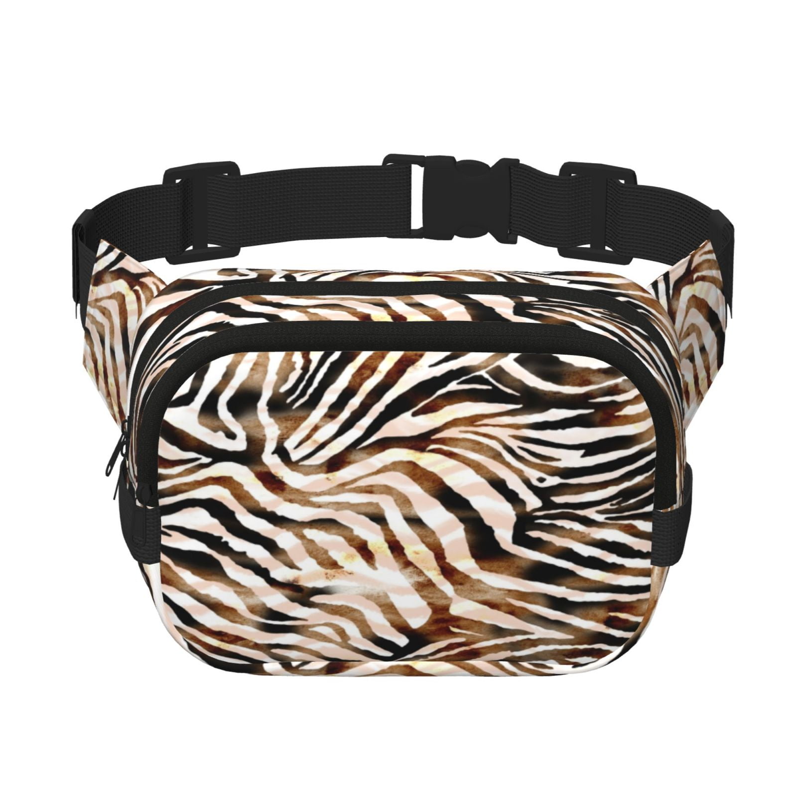 Picia Watercolor Zebra Print Square Double-Layer Waist Bag Mini Adjustable Waist Belt Bag Exercise Running Travel Hiking