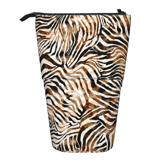 Picia Watercolor Zebra Print Telescopic Pencil Case, Telescopic Pen Holder Telescopic Pencil Pouch Bag Stationery Pencil Case Box Storage Organizer Makeup Bag
