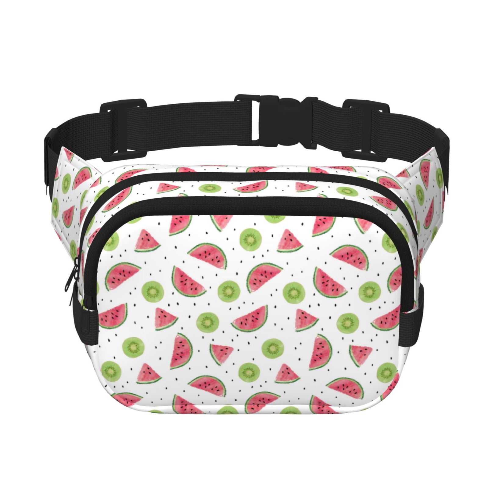 Picia Watermelon And Kiwi Print Square Double-Layer Waist Bag Mini Adjustable Waist Belt Bag Exercise Running Travel Hiking