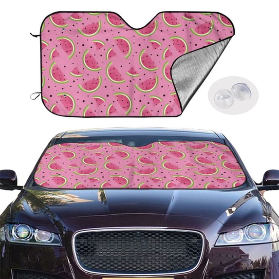 Picia Watermelon Curved Windshield Sunshade Accordion Folding Style Auto Shade for Car Truck SUV Van Blocks UV Ray Sun Visor Protector -Medium