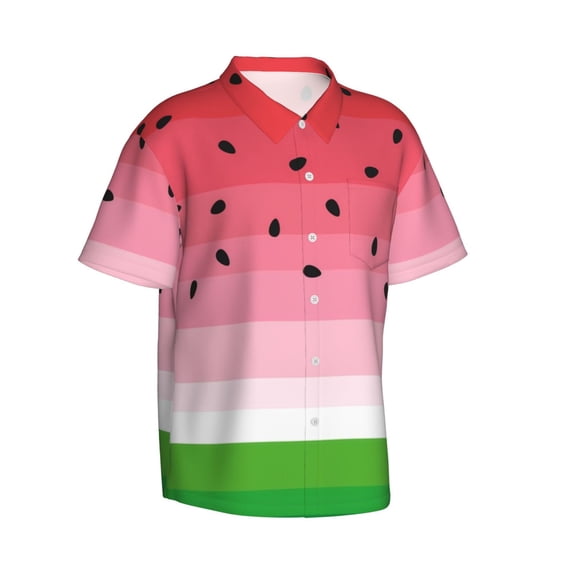 Picia Watermelon Gentle Cotton Regular Fit Short Sleeve Casual Hawaiian Shirt for Men-X-Large