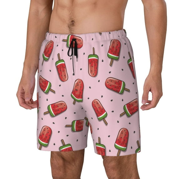 Picia Watermelon Ice Cream pattern Mens Swim Trunks with Compression Liner Stretch Beach Shorts Quick Dry with Zipper Pockets No-Chafing Board Shorts-