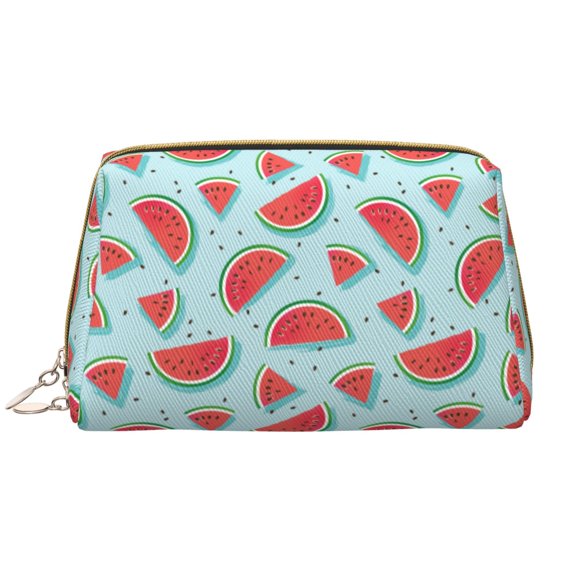 Picia Watermelon Print Leather Makeup Bag Make Up Bag Travel Toiletry Bag for Her Girlfriend Teacher Teen Girl Gifts