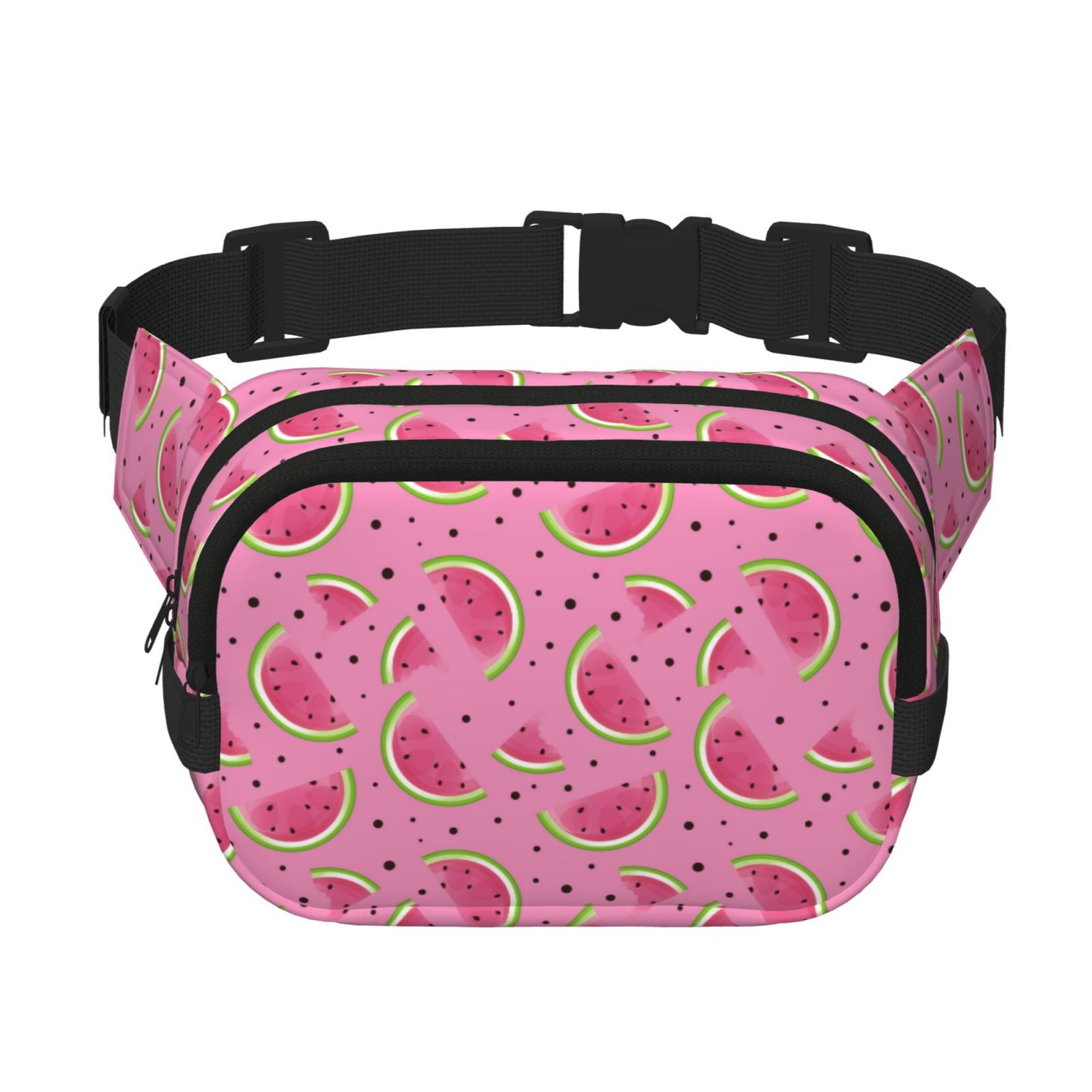 Picia Watermelon Print Square Double-Layer Waist Bag Mini Adjustable Waist Belt Bag Exercise Running Travel Hiking