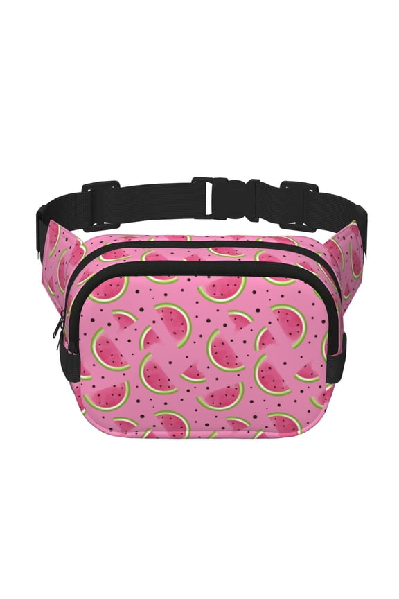 Watermelon Print Square Double-Layer Waist Bag Mini Adjustable Waist Belt Bag Exercise Running Travel Hiking