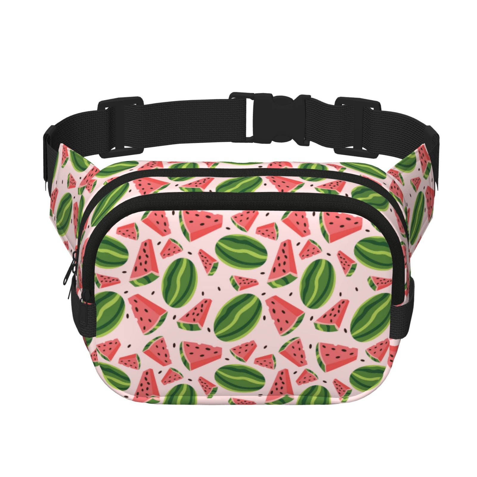 Picia Watermelon Print Square Double-Layer Waist Bag Mini Adjustable Waist Belt Bag Exercise Running Travel Hiking