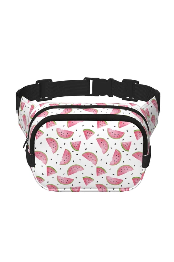 Watermelon Print Square Double-Layer Waist Bag Mini Adjustable Waist Belt Bag Exercise Running Travel Hiking