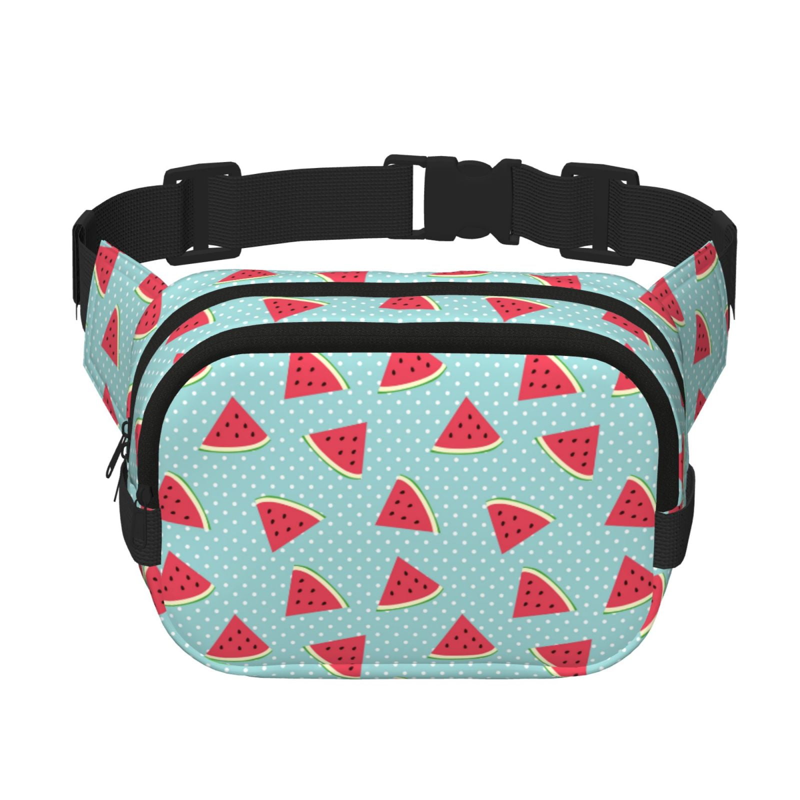 Picia Watermelon Print Square Double-Layer Waist Bag Mini Adjustable Waist Belt Bag Exercise Running Travel Hiking