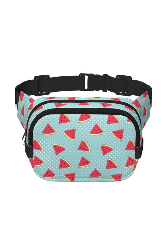 Watermelon Print Square Double-Layer Waist Bag Mini Adjustable Waist Belt Bag Exercise Running Travel Hiking