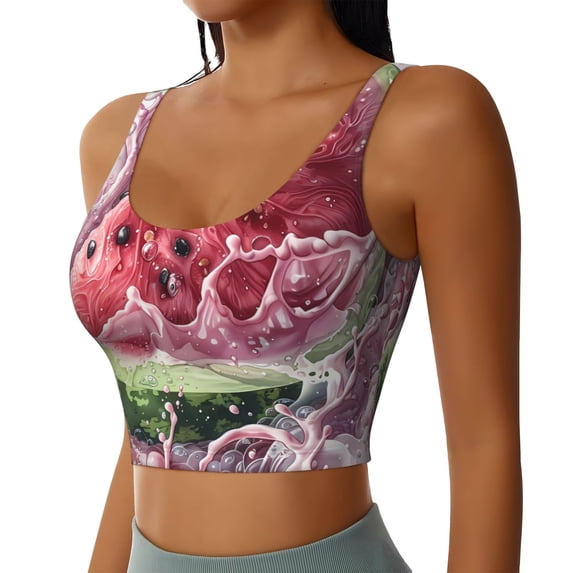 Picia Watermelon Splash Realism Art Sports Bra for Women,Padded Strappy Sports Bras Medium Support Yoga Bra with Removable Cups,Running Yoga Bra-Medium