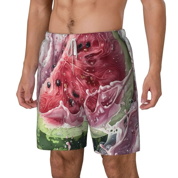 Picia Watermelon Splash Realism Art pattern Mens Swim Trunks with Compression Liner Stretch Beach Shorts Quick Dry with Zipper Pockets No-Chafing Board Shorts-XX-Large