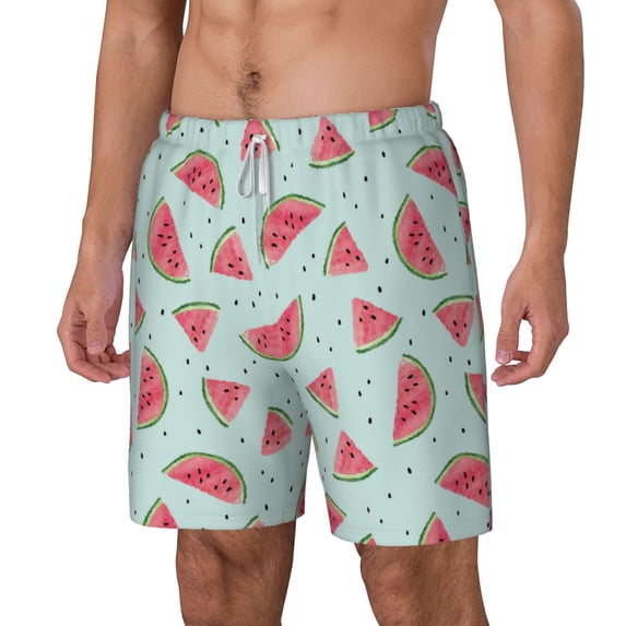 Picia Watermelon pattern Mens Swim Trunks with Compression Liner Stretch Beach Shorts Quick Dry with Zipper Pockets No-Chafing Board Shorts-Large