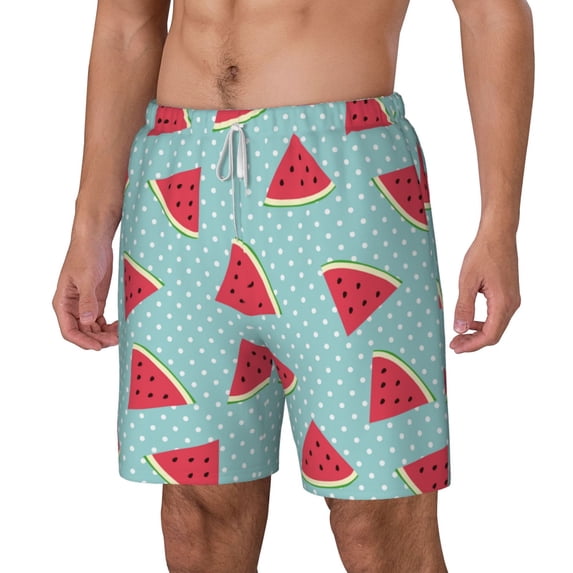 Picia Watermelon pattern Mens Swim Trunks with Compression Liner Stretch Beach Shorts Quick Dry with Zipper Pockets No-Chafing Board Shorts-Small
